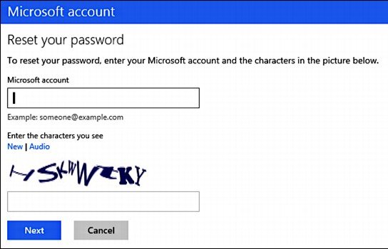free reset Microsoft account to login windows 8