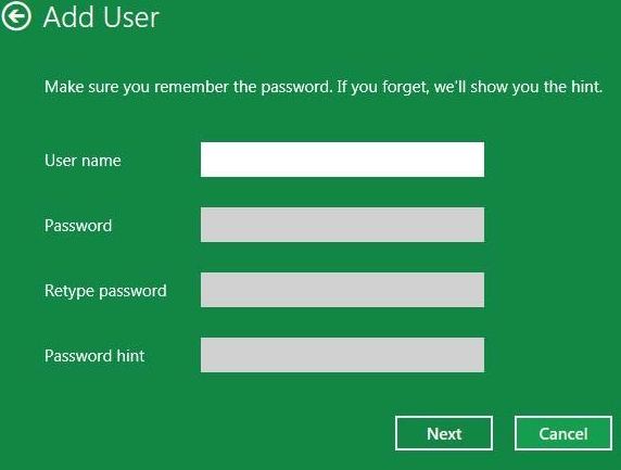 Windows 8 create another user account
