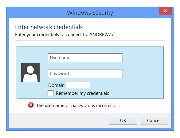  enter network credentials error on windows 10 
