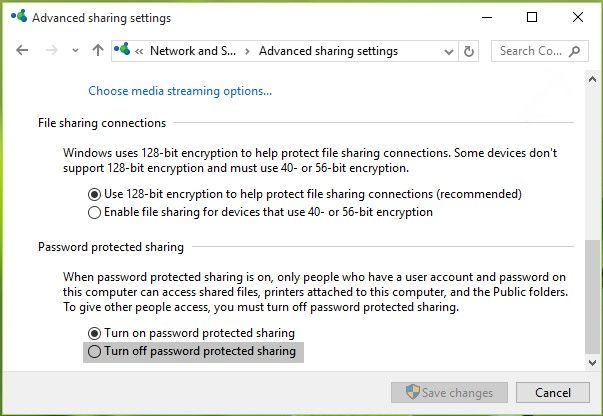 disable password protected sharing on win 10