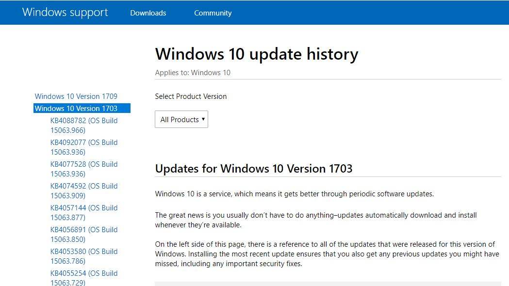 windows10 update history