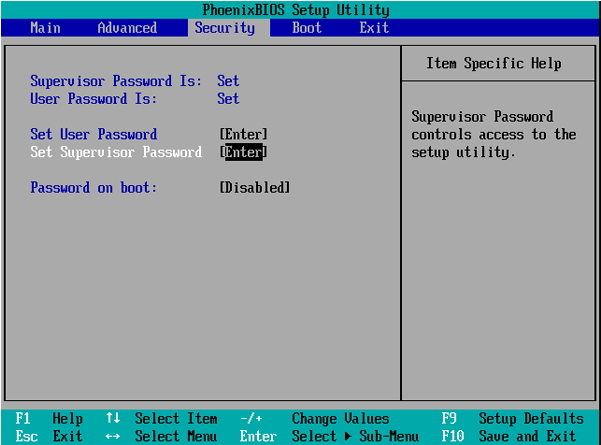 remove supervisor password on windows 7