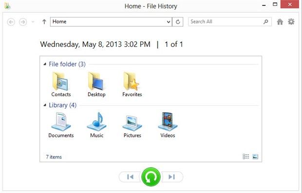 restore files with file history windows 8.1