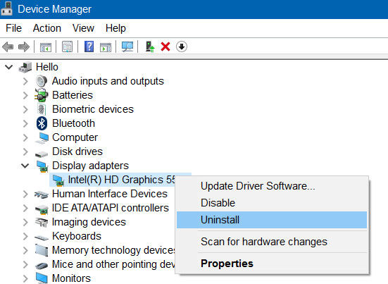 choose to uninstall graphics driver