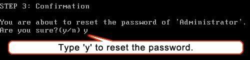 type y to reset the password