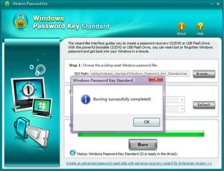 completed the windows password reset disk