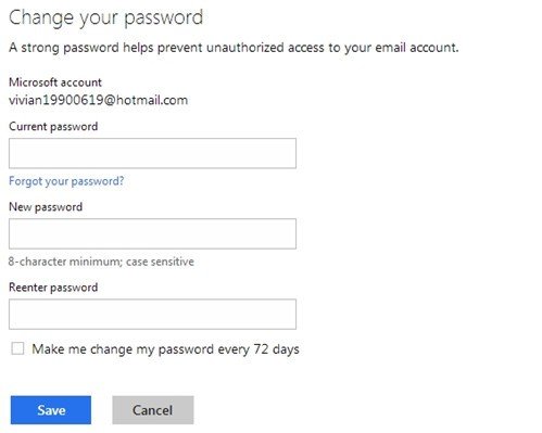 change Microsoft account password
