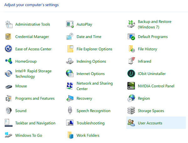 control panel user accounts