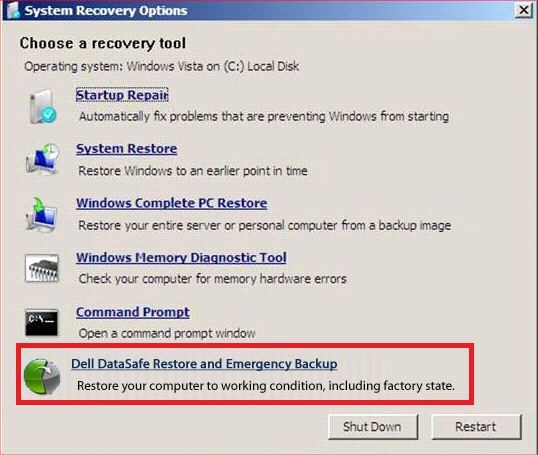 dell boot to recovery partition