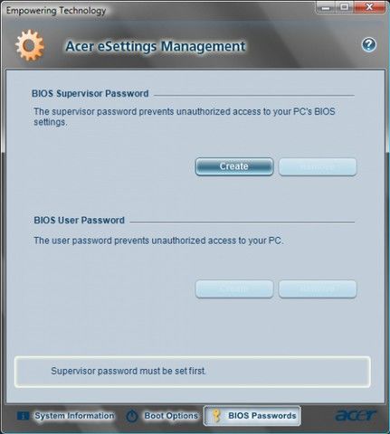 acer resetta il bios dell'account tramite la password del bios backdoor
