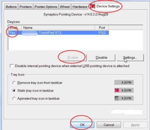 enable touchpad settings
