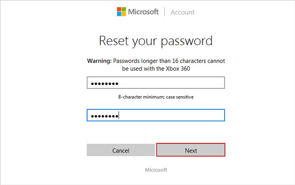 reset Microsoft password