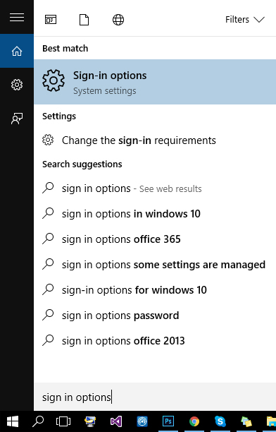 sign in options windows 10