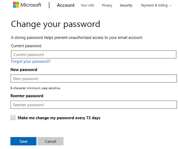 change password microsoft account