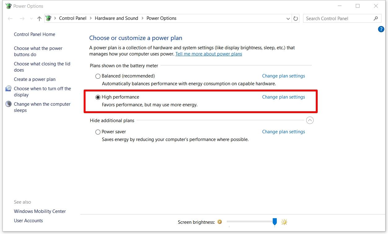 windows 10 high performance power plan