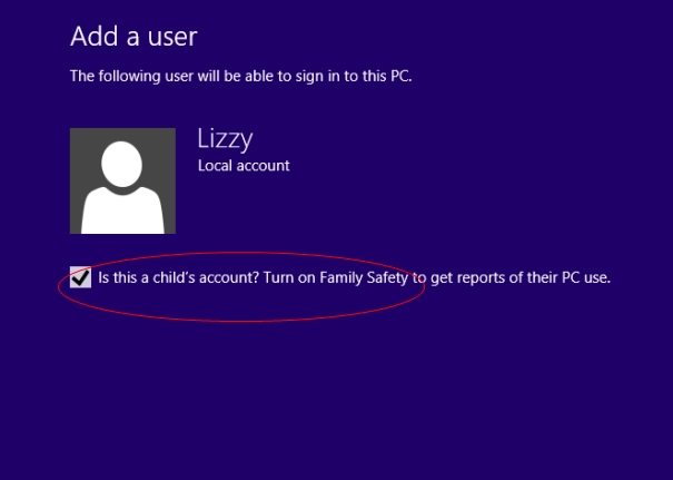 activate parental control in Windows 8