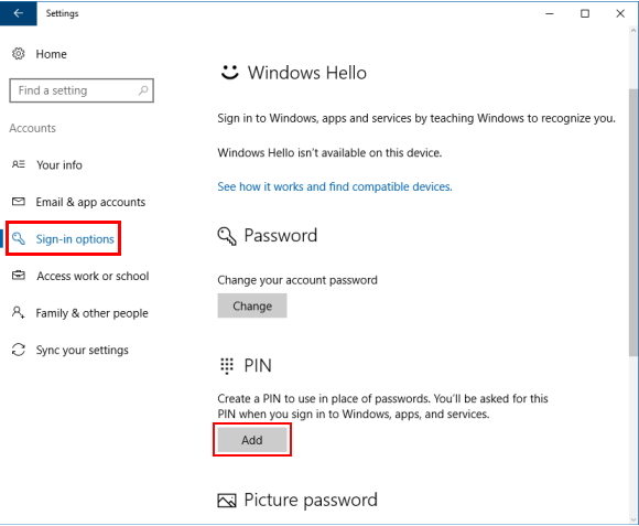 create a complex windows 10 pin