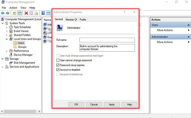 change password computer management