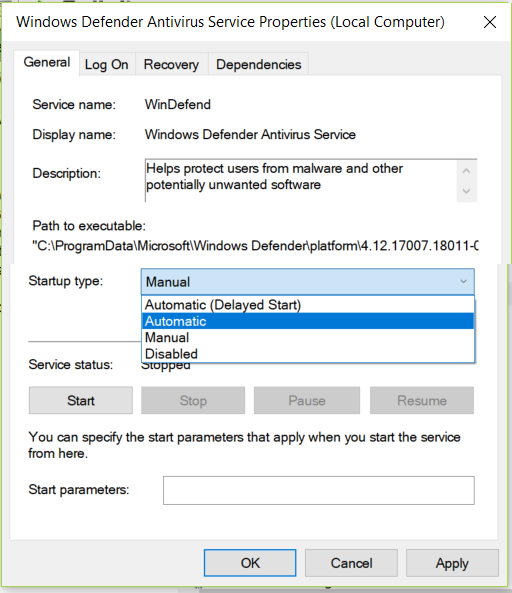 defender turned off by group policy
