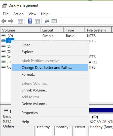 how to change mapped drive letter windows 10