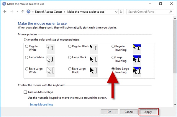 how to change colour of mouse pointer in windows 10