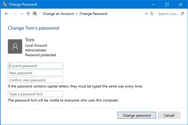 change password control panel5