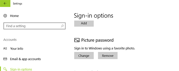 change remove picture password