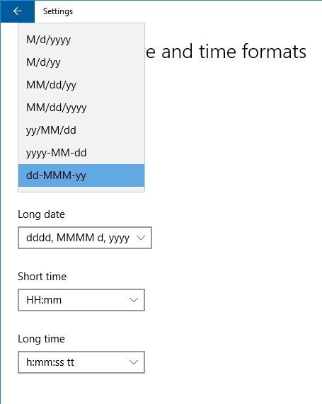 change time date formats settings