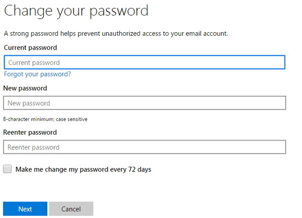 how to change microsoft account password