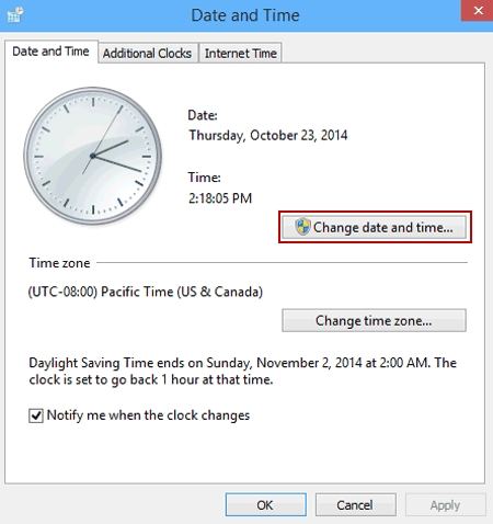 click change date and time