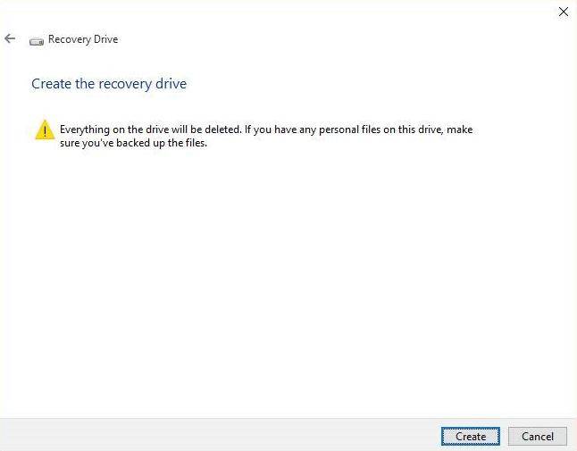 confirm and start to create a recovery drive
