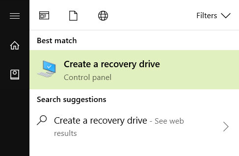 create recovery drive