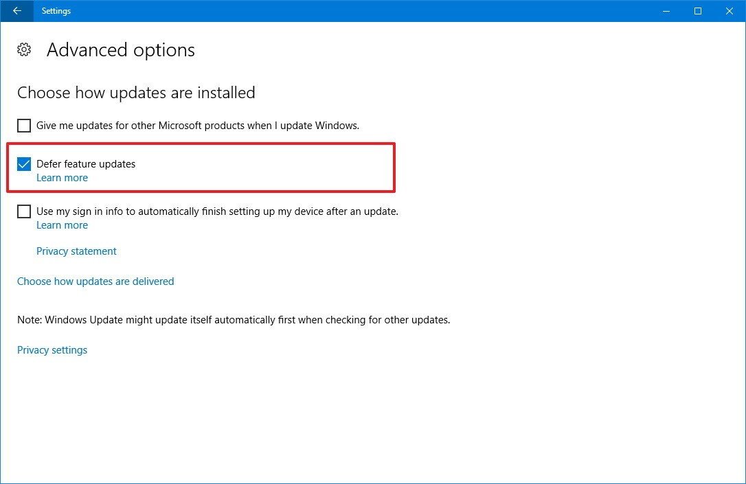 defer feature updates windows10