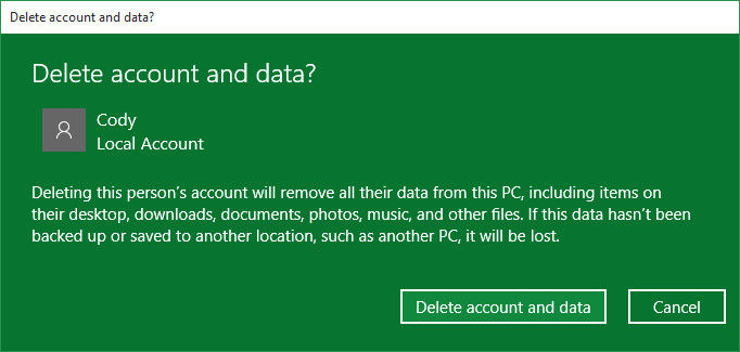  delete account and data