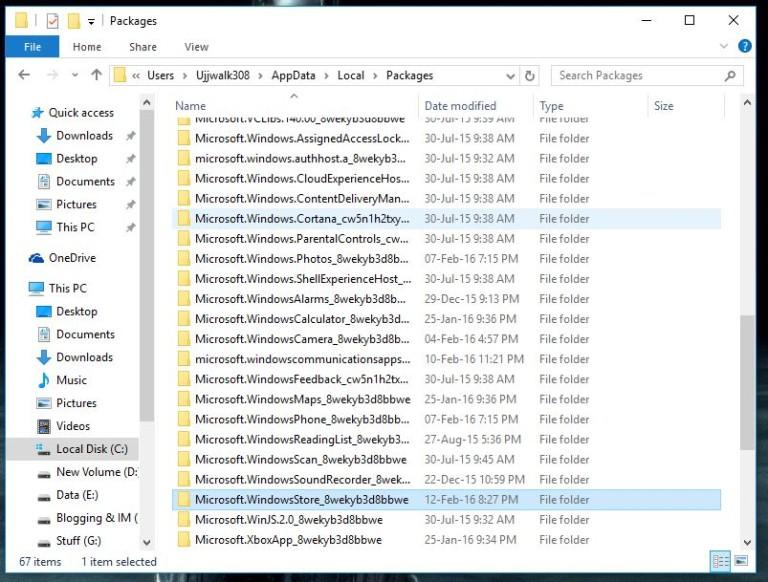 how to delete windows store local cache