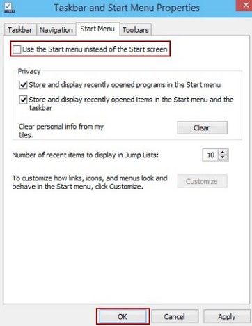 how to replace start menu with start screen on windows 10