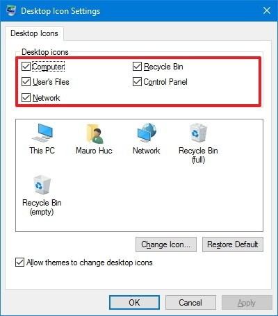 desktop icon settings windows10