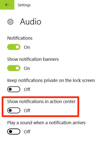 disable action center notifications