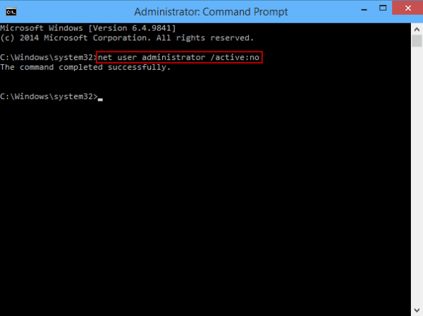 disable administrator command line