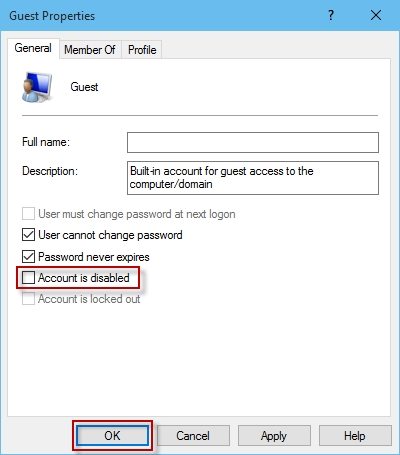 disable guest account