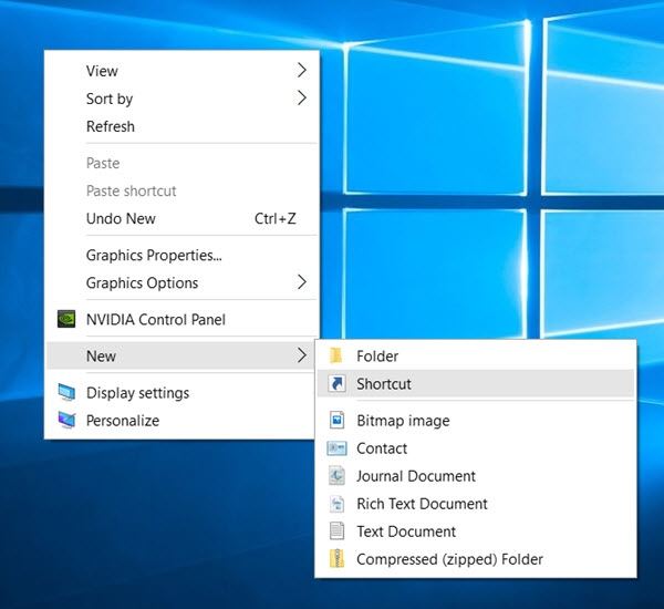 display desktop context menu