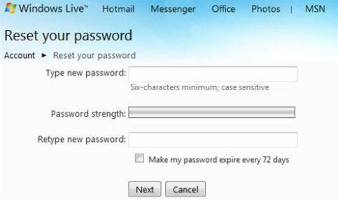 forgot windows live id password
