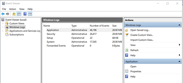 event viewer interface