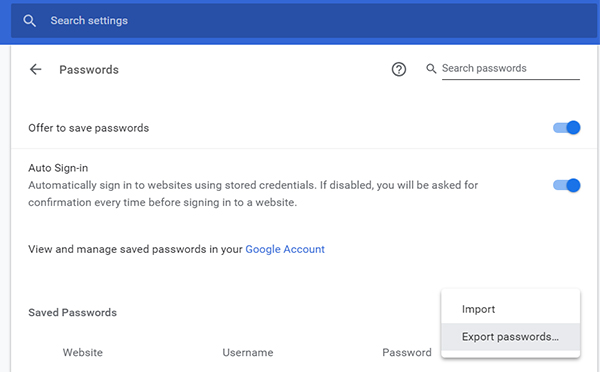 export passwords