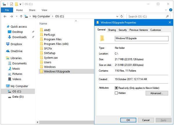 how to delete windows 10 upgrade folder