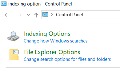 indexing options