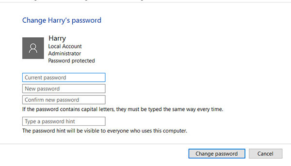 input current password
