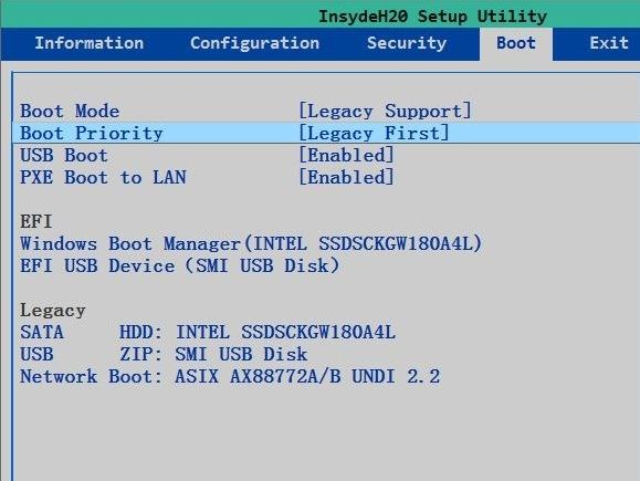 InsydeH20 legacy Boot mode