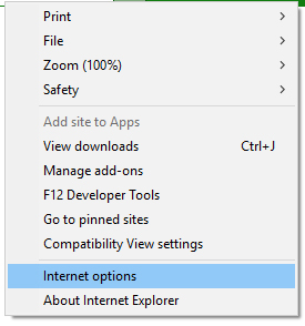 internet explorer options