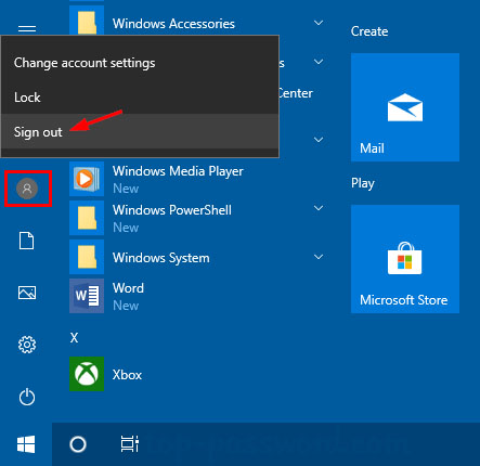 log off user windows 10